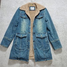 Vintage Charles Klein Jean Jacket Women's Small Blue Denim Cotton Sherpa Lined