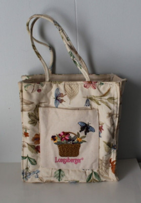 Longaberger Homestead Botanical Embroidered  Floral Basket Butterfly Small Tote