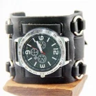 Black Wide Leather Punk Style Watch Three Leather Straps Men's Cuff Wristwatch