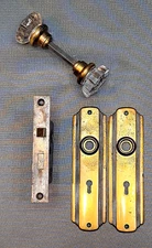 Vintage Glass 12 Point Door Knob Set With Mortise And Backing Plates