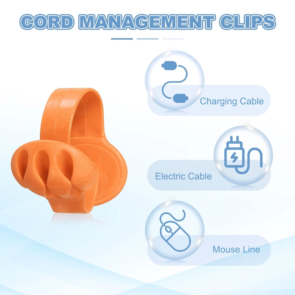 Clips para cables, 3 piezas organizador de cables de escritorio portacables, naranja Foto 3 de 4