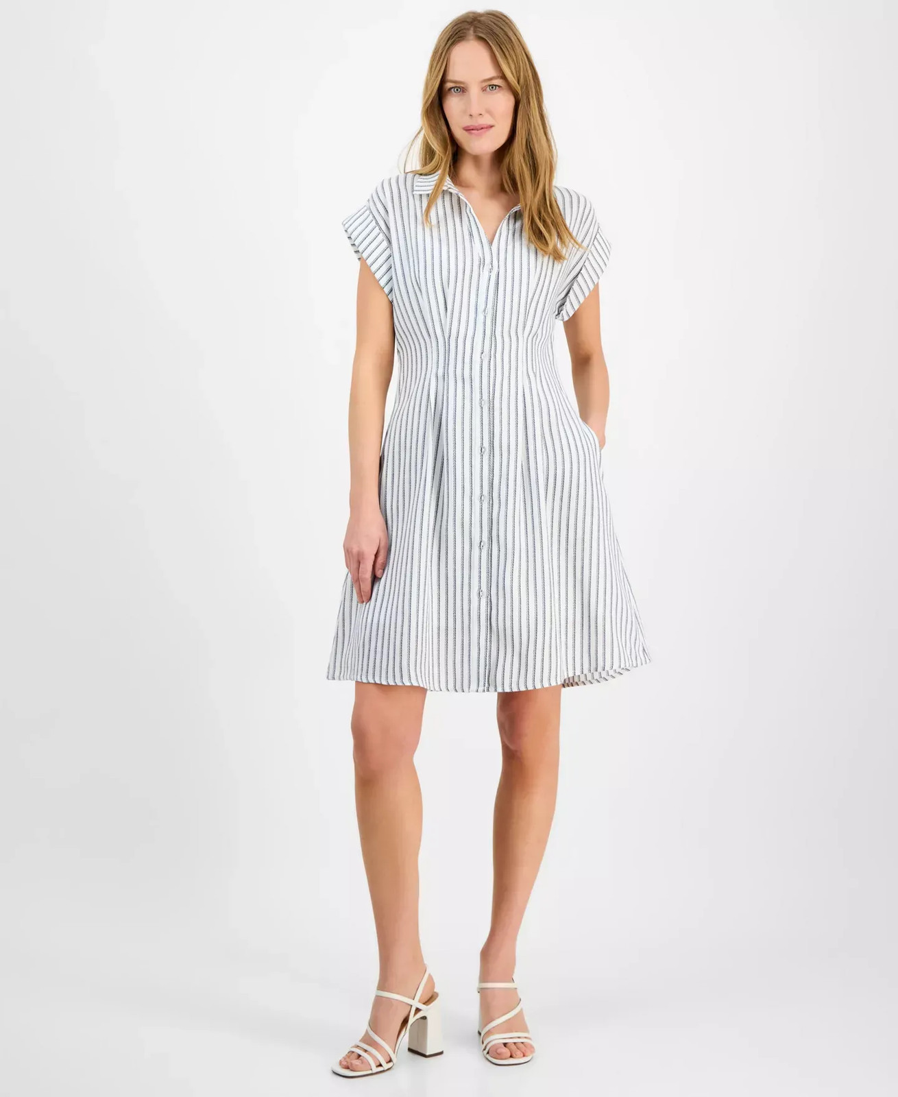 julia jordan Women's Dress Sz S Striped Cap-Sleeve Button-Front