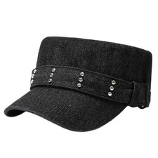 Casquette Baseball En Jean Vintage Plate-Top Unisexe Réglable Noir