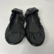 Tory Burch Soft Ballet Flats Women's 9.5 Black Patent Leather Logo 70442