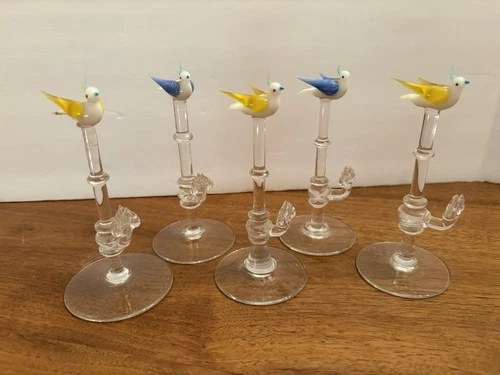 Vintage Murano Glass Bird Placecard Holders: Italian Table Decor Set Of 5