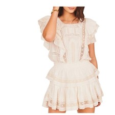 LoveShackFancy SZ SM Natasha Lace Ruffle Mini Dress Cream Ivory Smocked Waist