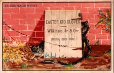 Antique Victorian Trade Card - Kid Gloves - Wilkinson - Troy NY Hy Seidler