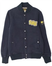 SNICKERS Mens Workwear Sherpa Varsity Jacket UK 38 Medium Navy Blue Cotton BL08