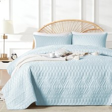 akkialla Twin Size Quilt Bedding Set, Sky Blue Lightweight Microfiber Soft Bedsp