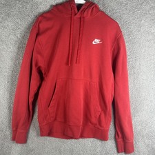 Nike Hoodie Mens Small Red Fleece Pullover Sweatshirt Embroidered Chest Logo