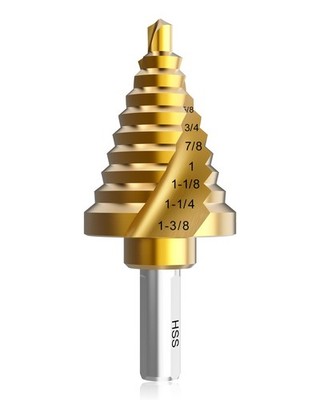 Step Drill Bit Set, 3/16'' to 1-3/8'', 3/8  Hex Shank High Speed Steel Step