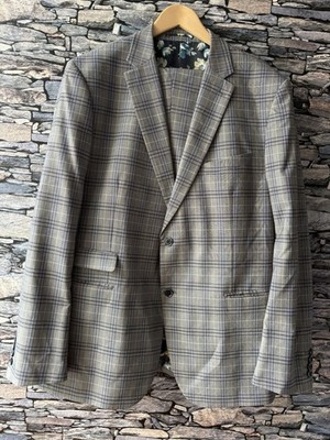 Skopes Tailored Fit 2 Piece Check Suit Grey 46L/42R Wedding/Racing/Party VGC
