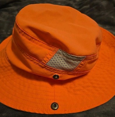 REI UV Lite Sun Hat Vented Adjustable Chin Strap Snaps Orange Gray Youth 7-14 yr
