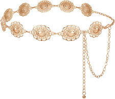 Western Metal Concho Belt for Women Cowgirl Boho Waist Chain Belt for Dresses Je