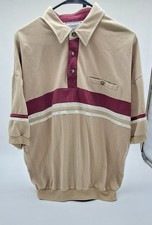 Vintage Palmland Polo Shirt Men's Medium Banded Bottom Taupe Grandpa Retro Knit