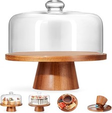 Wooden Cake Stand W/ Lid Acacia Cake Stand W/ Glass Dome 11-Inch Versatile