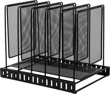 5 Section Vertical Metal Mesh Desk File Organizer, Spacing Adjustable Upright De
