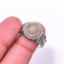 Golden Rutilated Quartz - Brazil Solitaire 925 Sterling Silver Ring s.8 Sku12