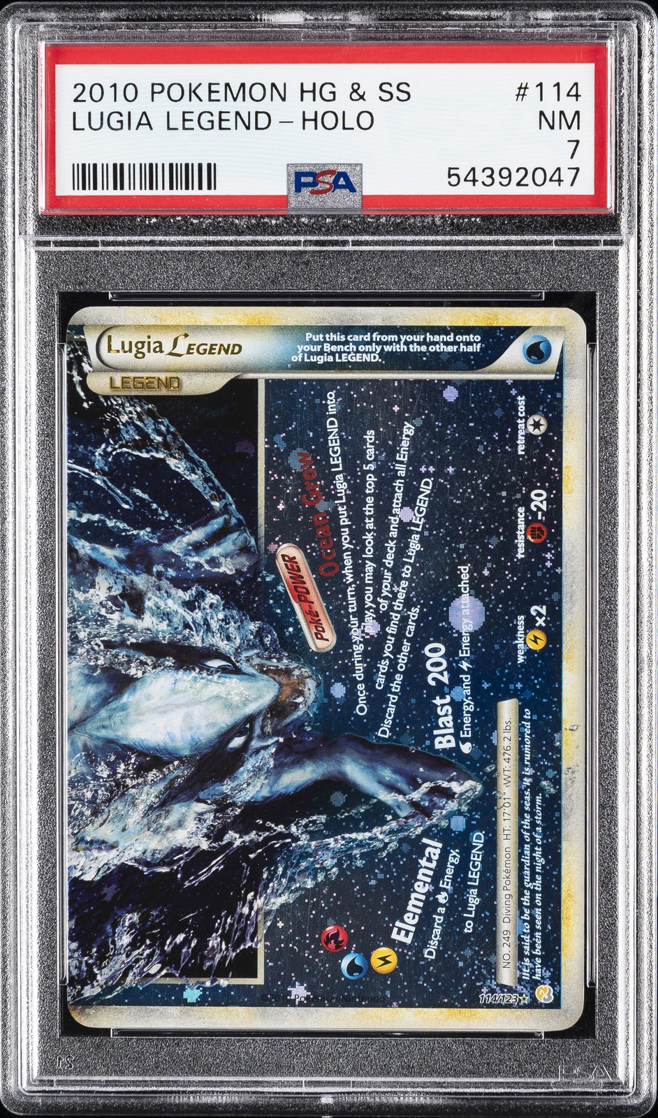 2010 POKEMON HEARTGOLD & SOULSILVER #114 LUGIA LEGEND-HOLO PSA 7