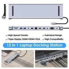 12in1 USB C Docking Station Dual Monitor Type-C USB 3.0 Dock Triple Display 