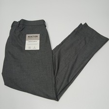 NWT Reaction Kenneth Cole Men Stretch Slim Fit Dress Pant Grey 36x30 Flex Waist