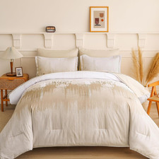 Comforter Set King, Ombre Beige 7 Pieces Bed in a Bag Colorful Abstract Art Grad