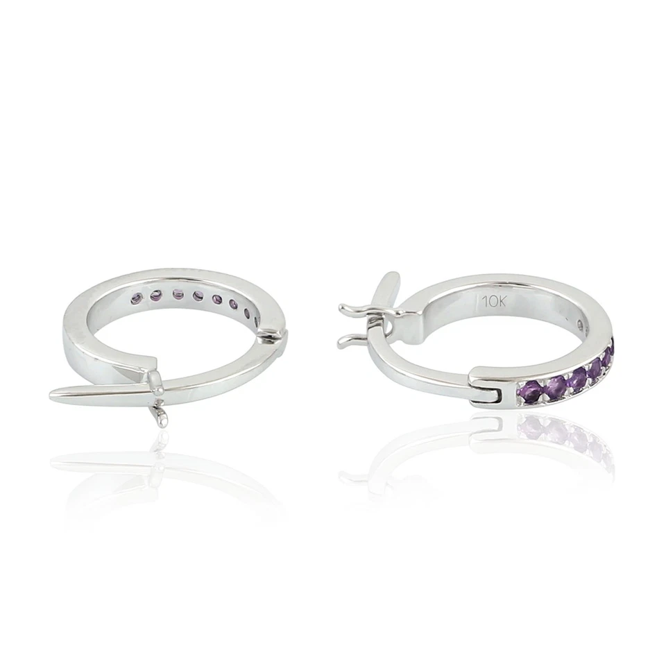 Black Friday Huggie Earrings Amethyst k White Gold Jewelry OPS- - Image 3 of 4