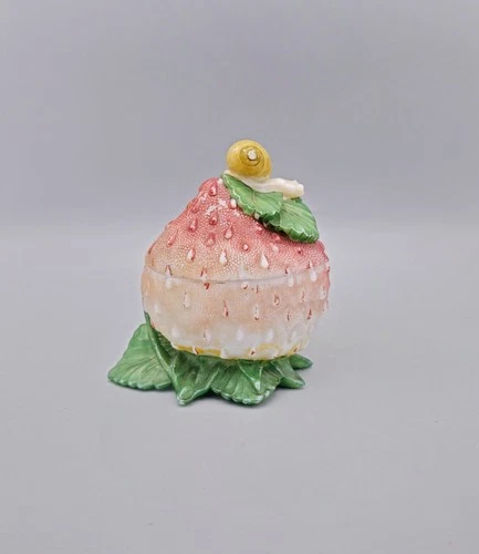Antique Vallerysthal Hand Painted Milk Glass Strawberry With Snail Lidded Bowl