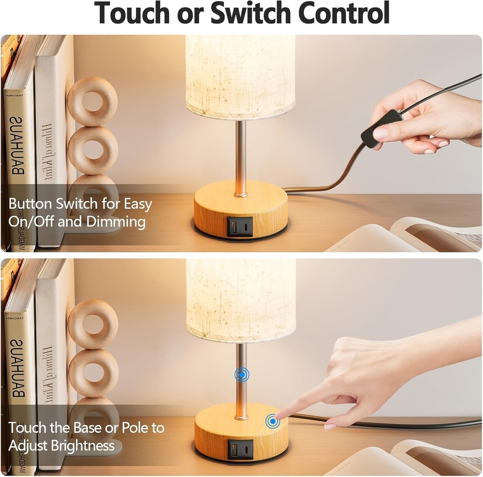 Included Picture UPXNBOR Touch Bedside Lamps, Table Lamp with USB-A & USB-C (LED Bulb ...