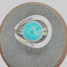 VTG Sterling Silver 925 Turquoise Cabochon Statement Ring Size 5.75