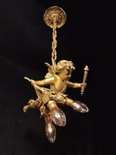 Antique Vtg Cherub Putti Light Fixture Lamp French Empire Hollywood Regency