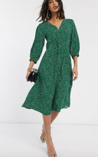 YAS ASOS Women's Green Polka Dot V Neck Midi Viscose Dress Size M
