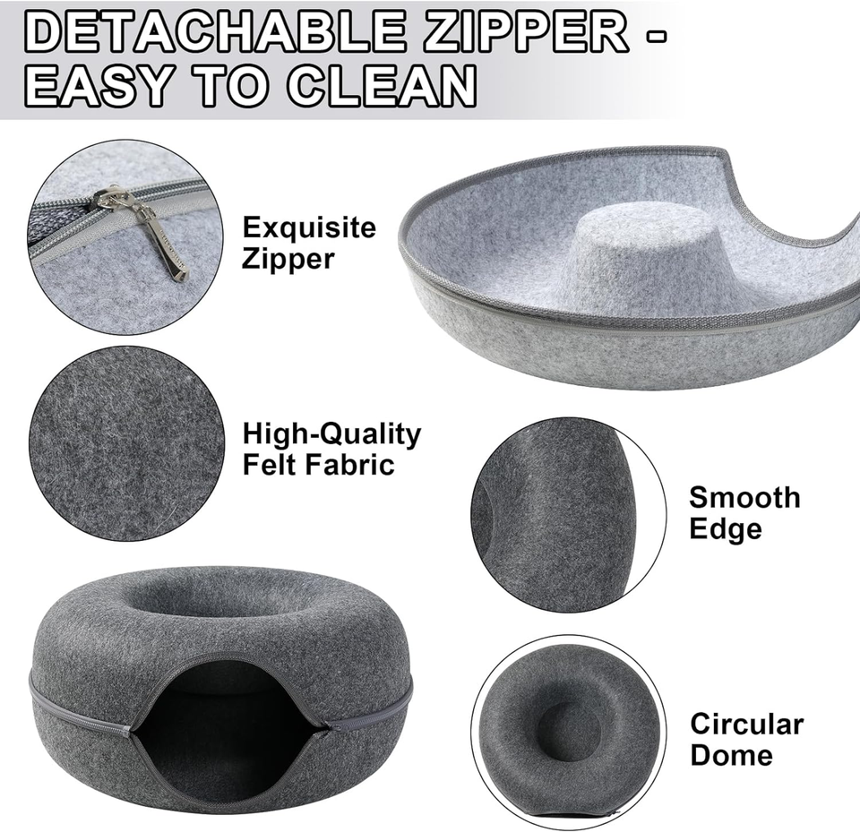 Cat Tunnel,Peekaboo Cat Cave Bed for Indoor Cats, Cat Donut Tunnel for