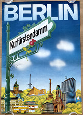 Plakat Poster Berlin - Kudamm - Tourismus Reise _ 70s Vintage Retro 70er