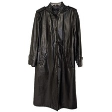 Tibor Vintage Black Leather Trench Coat Size 14