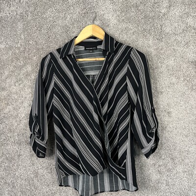 Fortune + Ivy Womens XS Top Black Stripe V-Neck 3/4 Sleeve Stitch Fix  Shirt