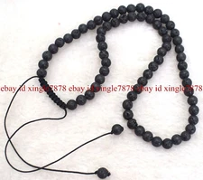 Pretty 6/8/10/12mm Black Volcanic Lava Rock Gems Beads Adjustable Necklace 18"