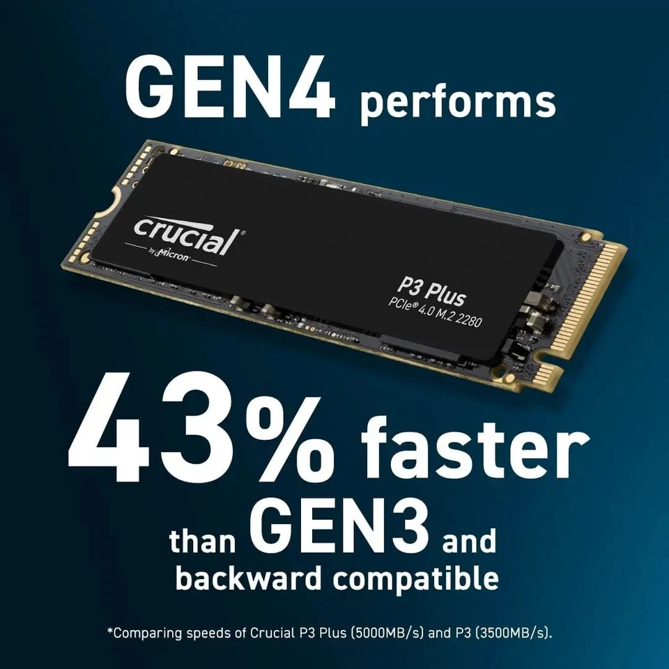 Crucial P3 Plus SSD 1TB PCIe Gen4x4 3D NAND NVMe M.2,up to 5000MB/s OEM package) - Image 3 of 4