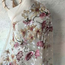 51" Wide Flower Embroidery Lace Fabric Materials DIY Wedding Bridal Dress 1 Yard