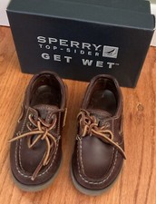Boys Sperry Top Siders 9W Brown Leather Loafers Lace Boat Shoes Childrens Kids