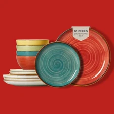 12pcs Plates and Bowls Set Microwavable Oven Dishwasher Safe Ceramic