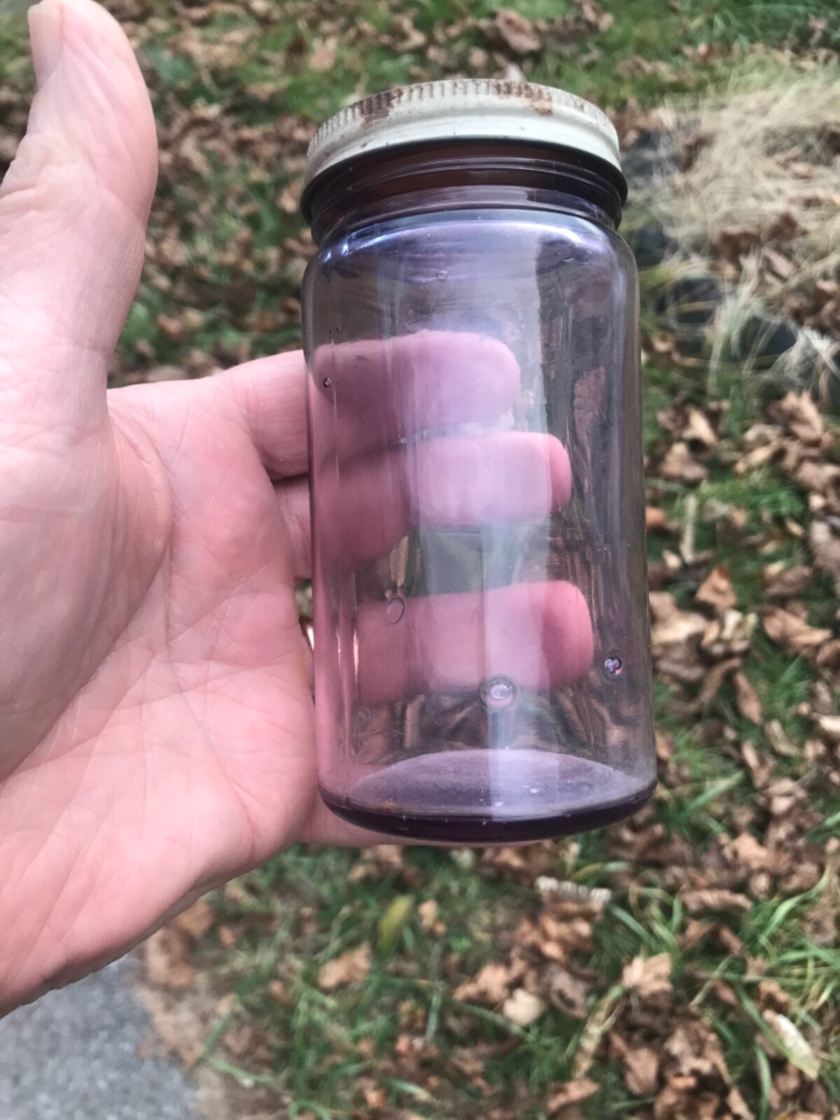 RARE BEAUTIFUL AMETHYST SCA TINY GEM FRUIT JAR with BUBBLES AND WAVES