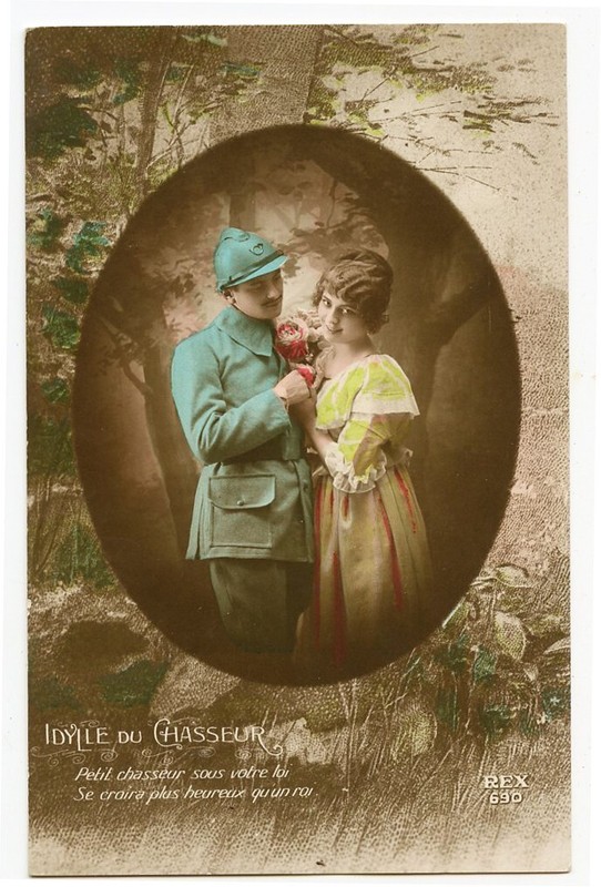 WWI ww1 First World War One First SOLDIER w/ SWEETHEART French photo postcard