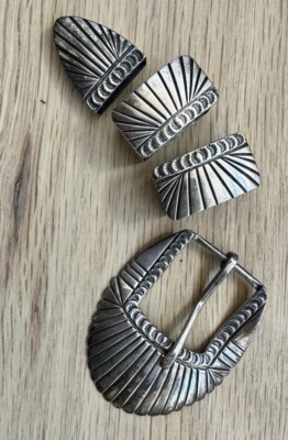 Sterling 4-Piece Ranger Set Belt Buckle Navajo Native 