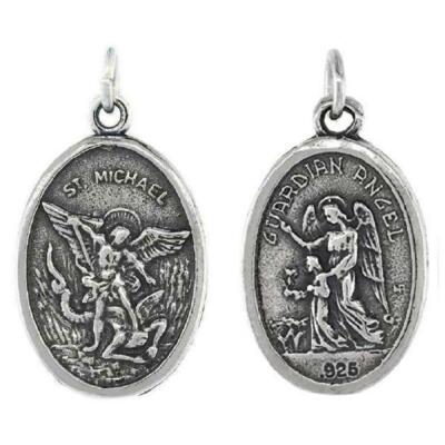 Sterling Silber St Michael der Erzengel & Schutzengel Medaille Anhänger/Charm 