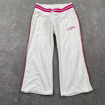 Reebok Classic Fit Stretch Cropped Ankle Track Pants Women's Size M Ivory Pink