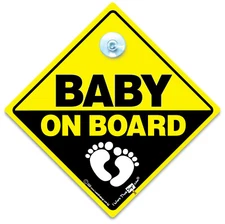 Baby on Board Sign With Cute Baby Feet, Suction Cup Baby on Board Car Sign