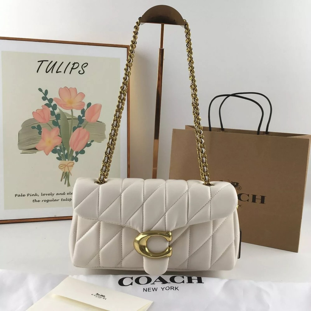 COACH Tabby 26 Quilted Leather Shoulder Bag in White Gold CP150 Outlet New