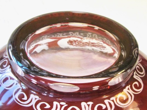 EGERMANN VINTAGE CZECH GLASS BOWL RUBY RED CUT TO CLEAR w TRADITIONAL DESIGNS - Picture 24 of 24