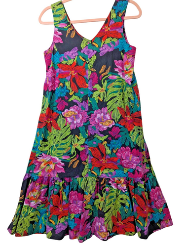 Vintage HILO HATTIE sz S Tropical Ruffle Hawaiian Dress Sleeveless Cotton Floral - Picture 8 of 12